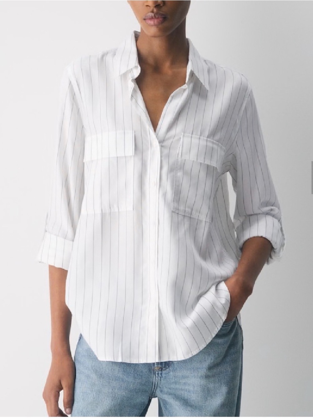 BABATON ARITIZIA Utility Shirt Relaxed Drapey Twill Button Up Stripes Medium - Picture 2 of 8